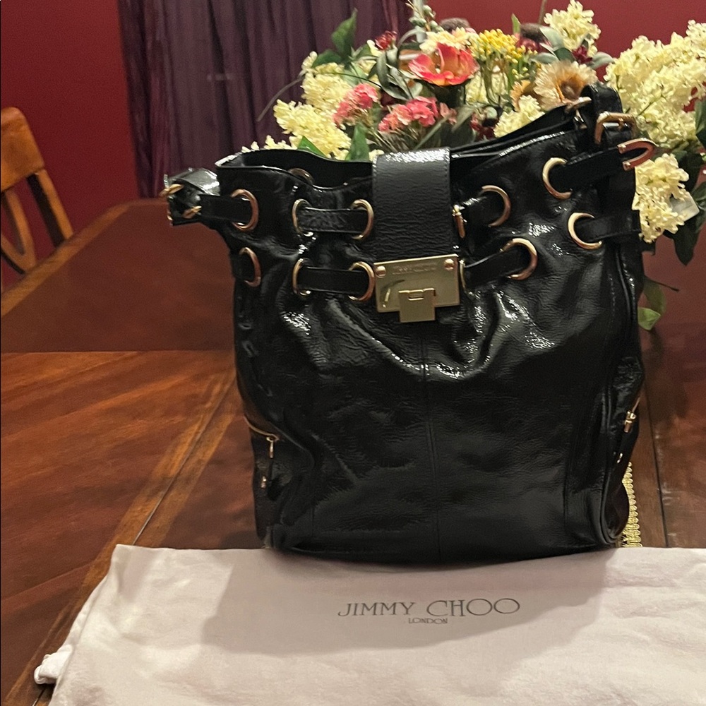 Jimmy Choo Glossy Black Shoulder Bag with dust bag